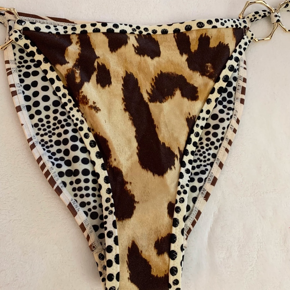 River Island Leopard Ring Triangle Bikini Bottoms Sz 6 - Picture 3 of 12